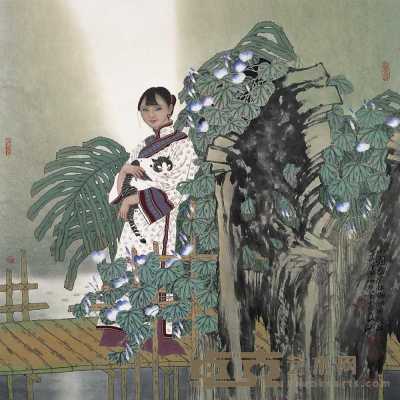 于文江 庚辰（2000年）作 小园春径独徘徊 镜心 68×68cm